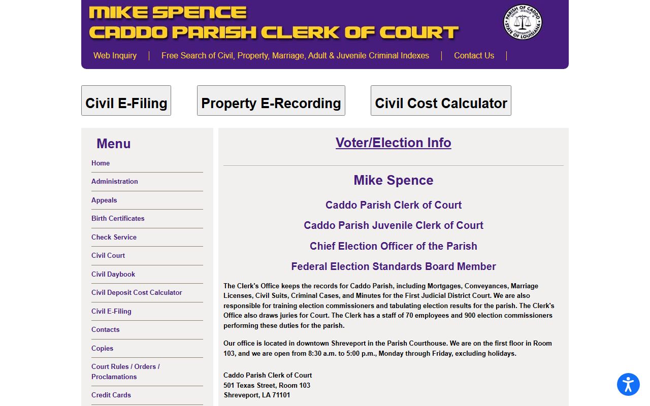 Caddo Parish Clerk of Court website for Shreveport obituary records research