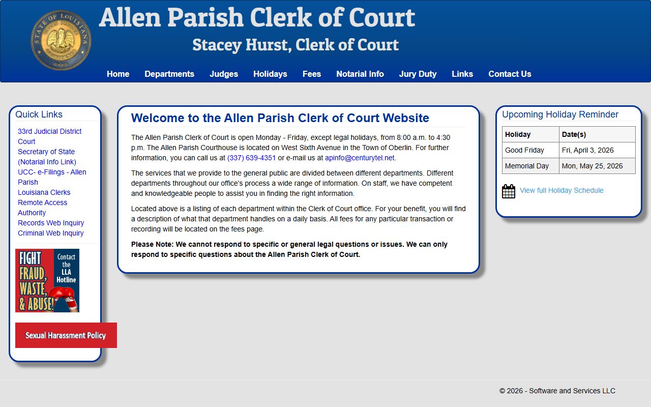 Allen Parish Clerk of Court website for obituary records