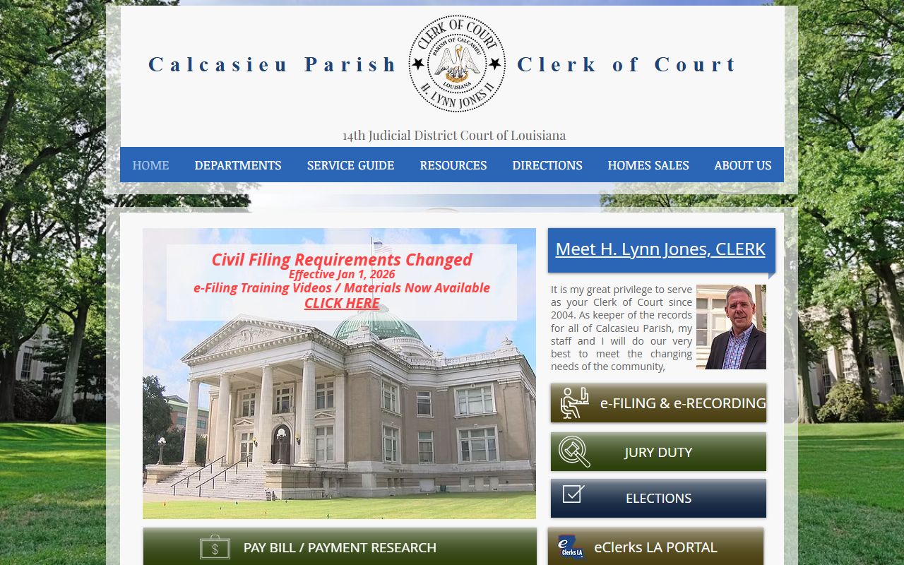 Calcasieu Parish Clerk of Court website for obituary records and death record search