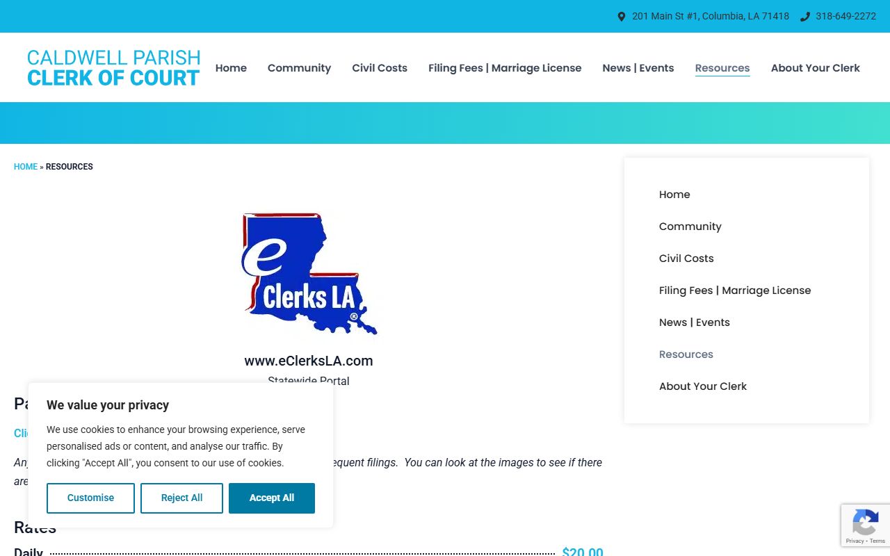 Caldwell Parish clerk resources page for obituary records research