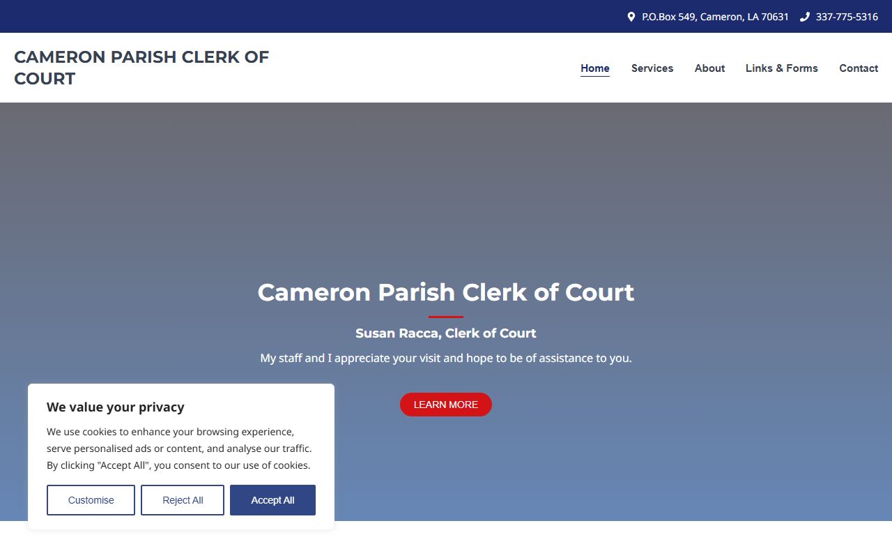 Cameron Parish clerk of court website for obituary records research