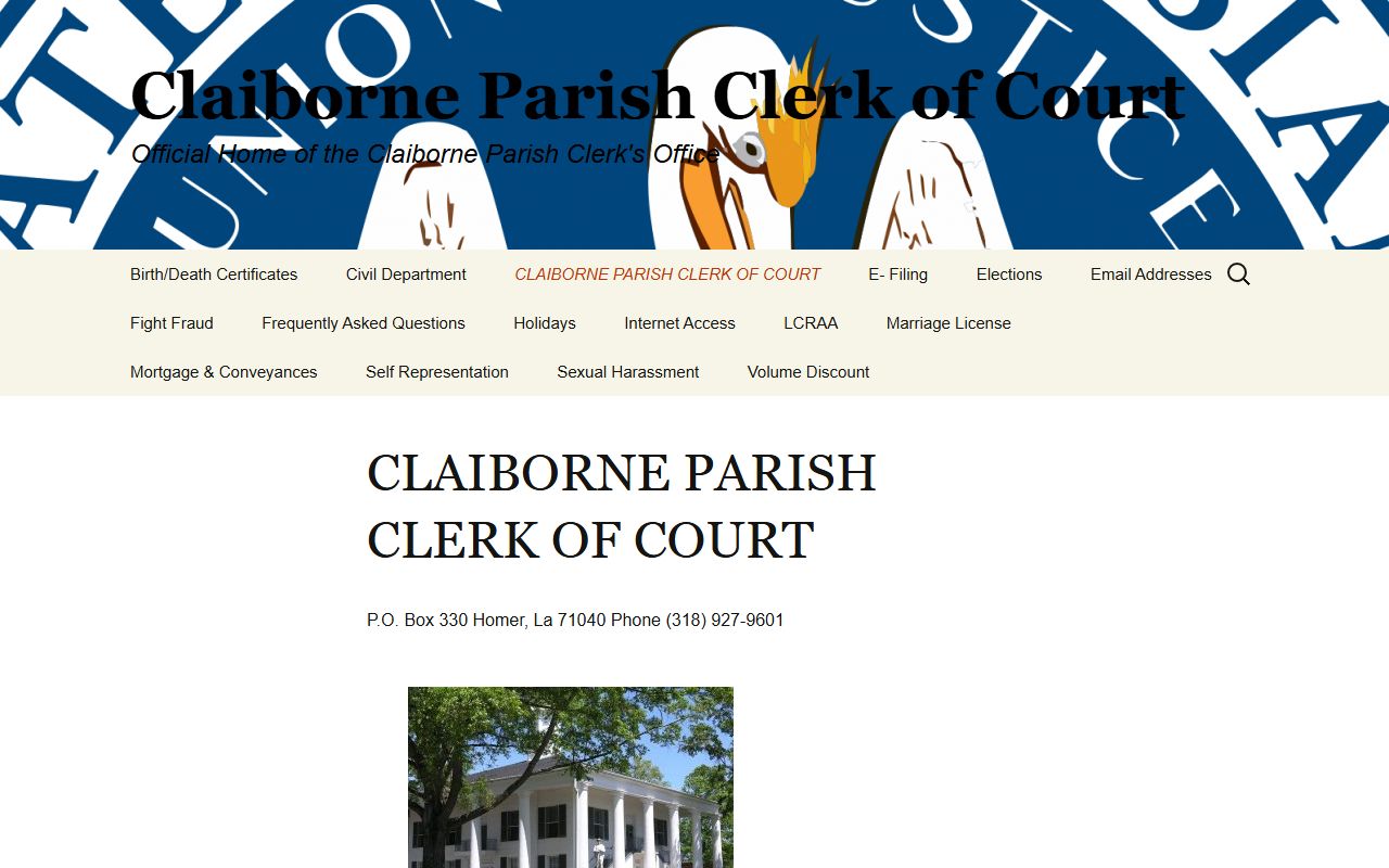 Claiborne Parish clerk of court website for obituary records research
