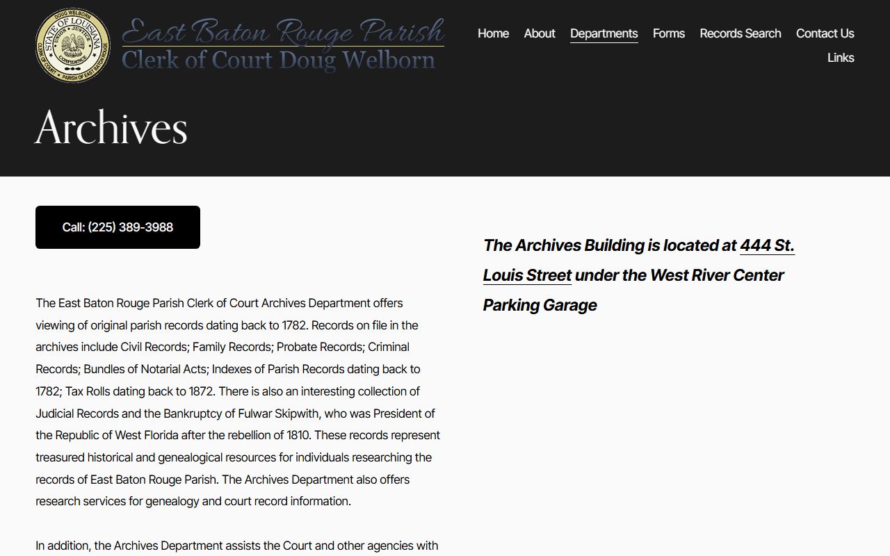 East Baton Rouge Parish clerk archives for historical obituary and death records