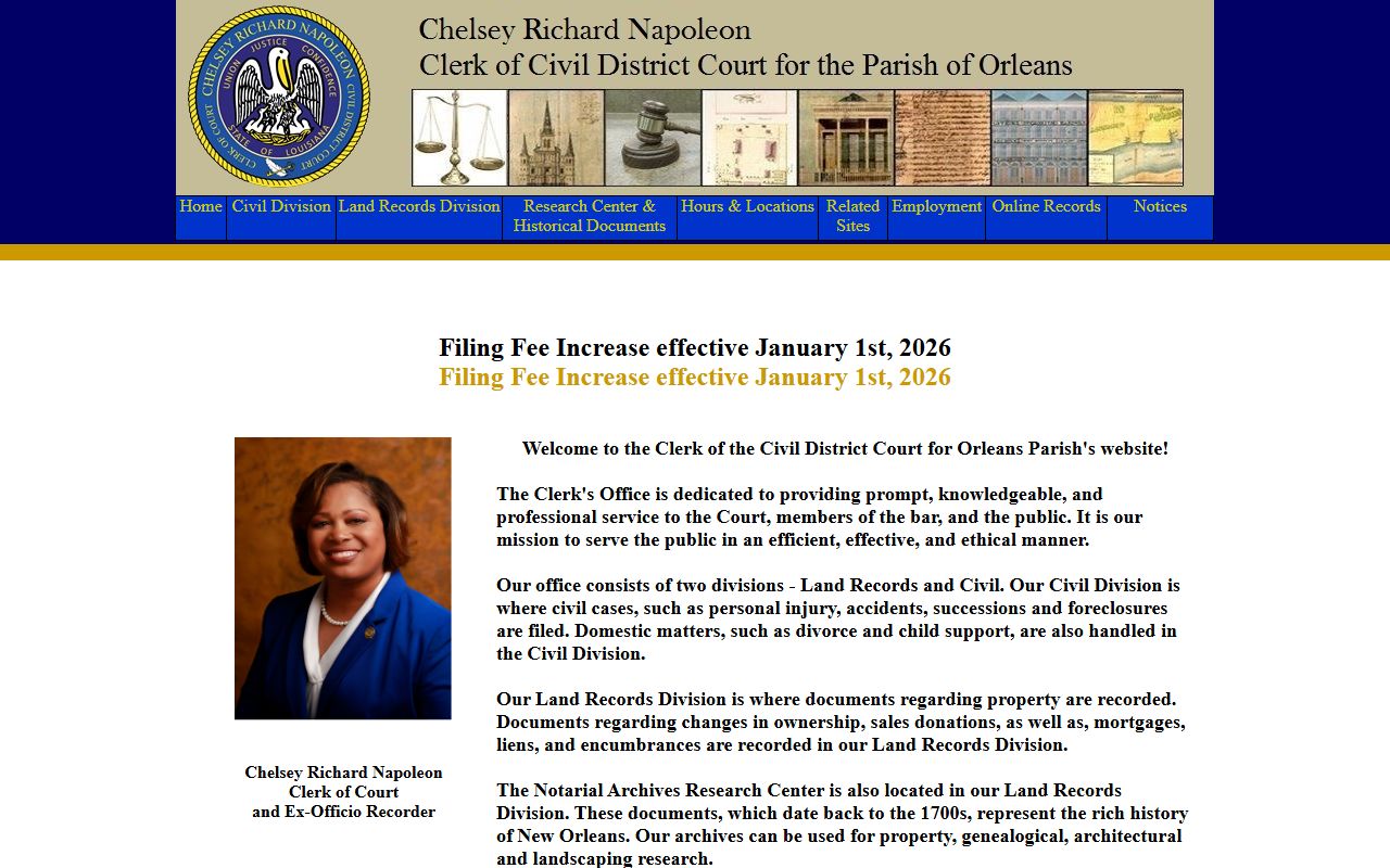 Orleans Parish Civil District Clerk page for Orleans Parish obituary records