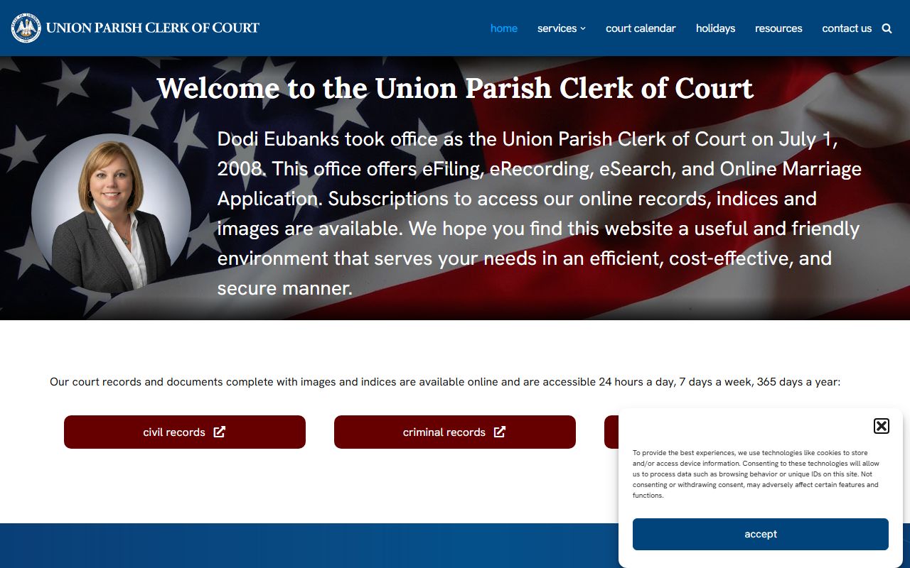 Union Parish Clerk of Court website for Union Parish obituary records