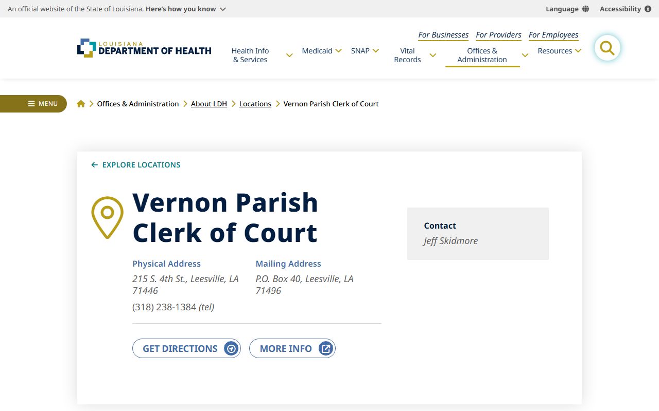 Vernon Parish health unit listing for Vernon Parish obituary records