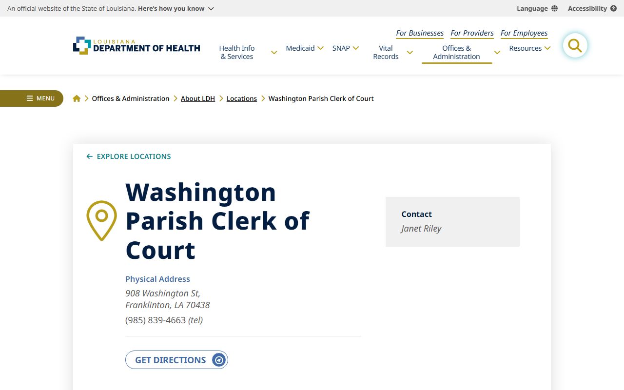 Washington Parish health unit for Washington Parish obituary records