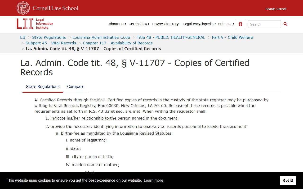Louisiana Administrative Code Title 48 procedures for obtaining certified death record copies